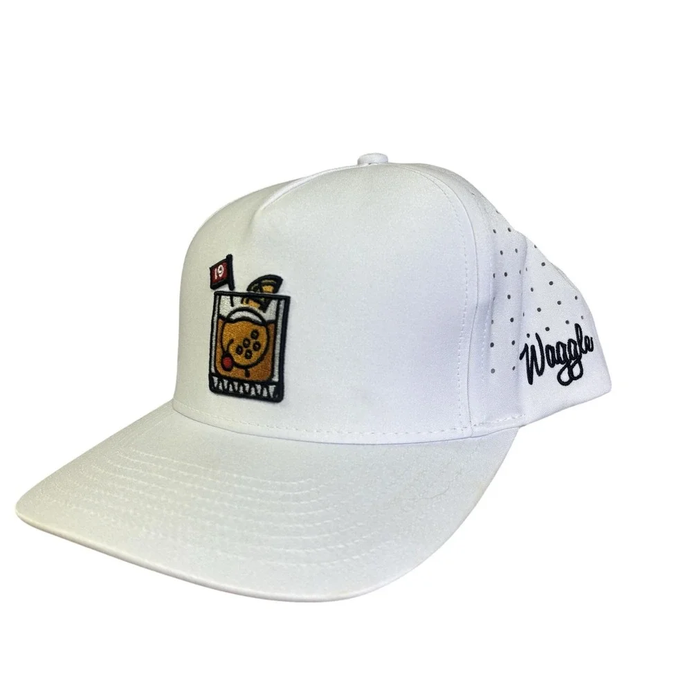 Waggle 19th Hole Hat Cap Snap Back Mens One Size White Golf Beer Perforated